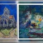 The Church at Auvers-Sur-Oise by Vincent Van Gogh and Reflets Verts IV by Claude Monet