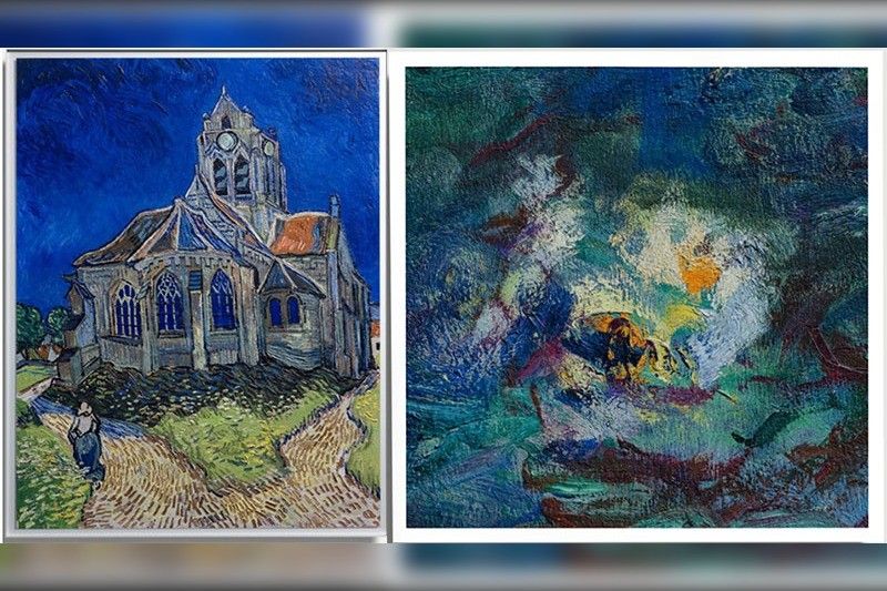 The Church at Auvers-Sur-Oise by Vincent Van Gogh and Reflets Verts IV by Claude Monet