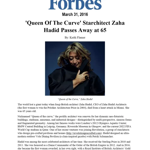 ‘Queen Of The Curve’ Starchitect Zaha Hadid passes away at 65